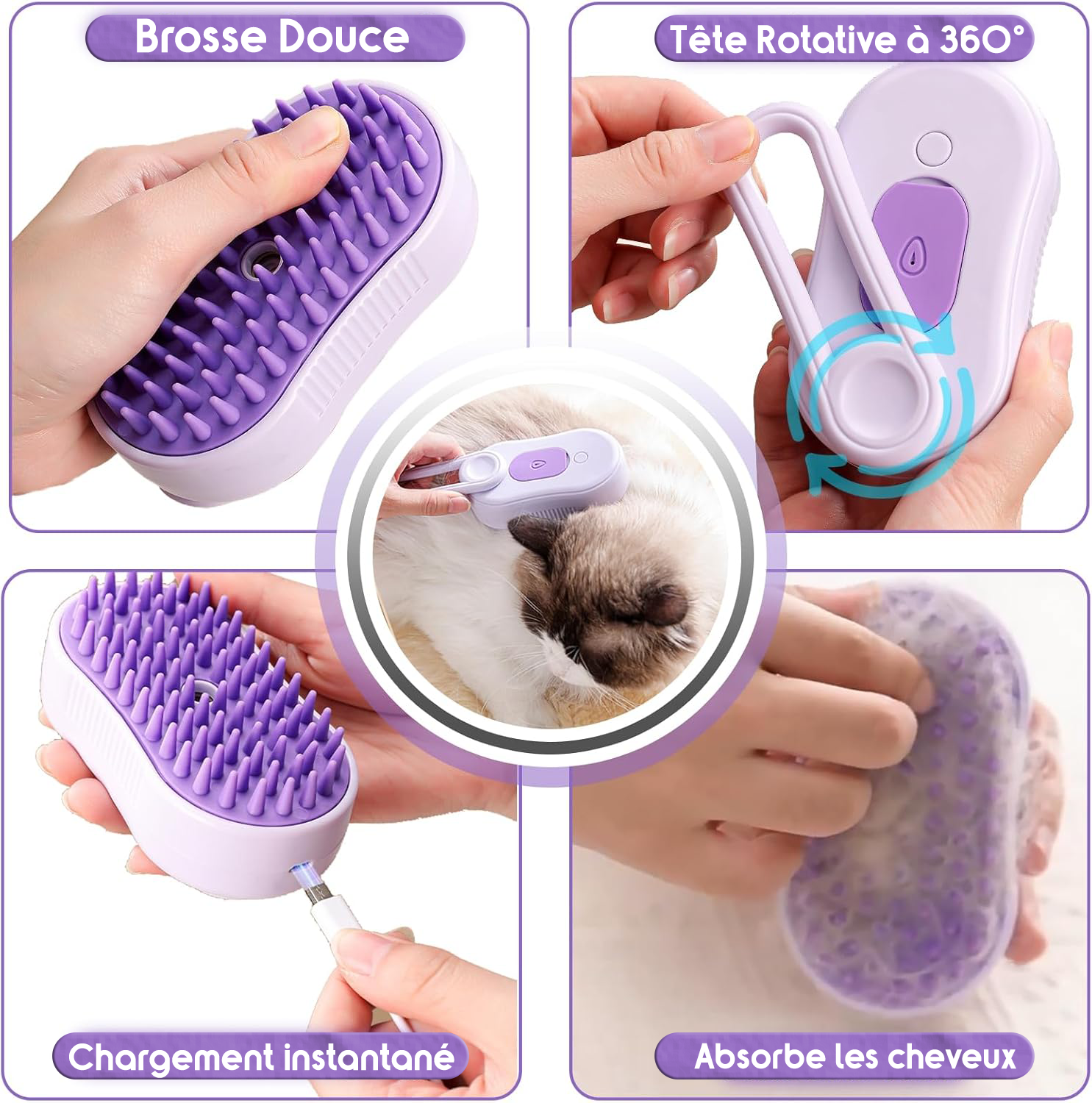 Brosse à vapeur pour chat et chien, 3 en 1